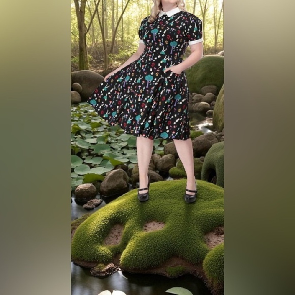 Collectif Peta in Wonderland Printed Swing Midi Dress Size US 10